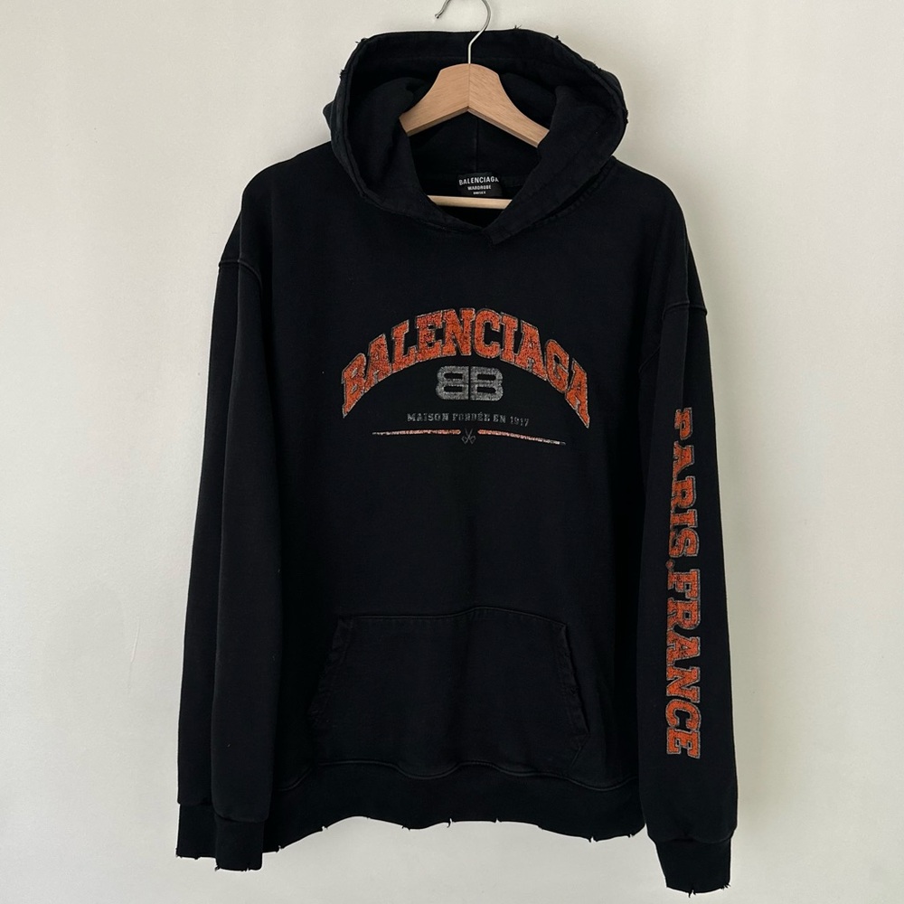 SOLS - Balenciaga Paris France Distressed Logo Hoodie - Size Large Unisex
